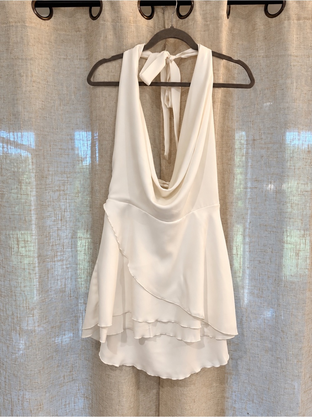 Women’s Cream Halter Draped Layered Top